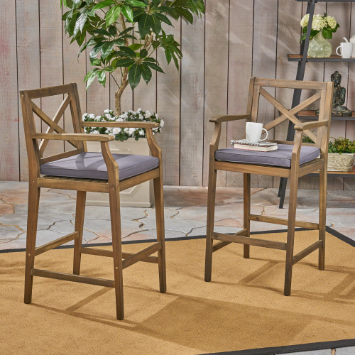 Perla Grey Acacia Wood Outdoor Barstool – 22.5 x 24 x 45.75 in