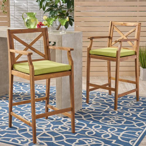 Perla Green Acacia Wood Outdoor Barstool – 22.5 x 24 x 45.75 in.
