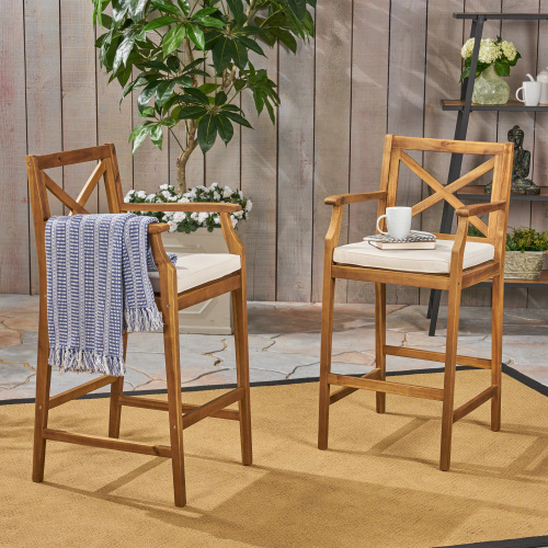 Perla Brown Acacia Wood Outdoor Barstool, 22.5 x 24 x 45.75 in