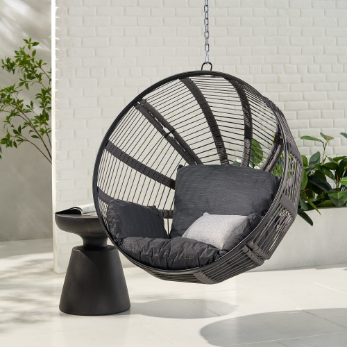 Washington Hanging Chair with 8-ft Chain, Black & Gray Fabric