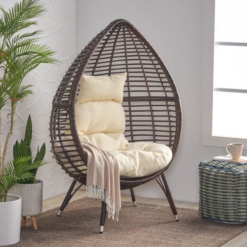 Cutter Teardrop Chair, Brown & Beige, 39 x 32.75 x 59.75 in, PE Rattan
