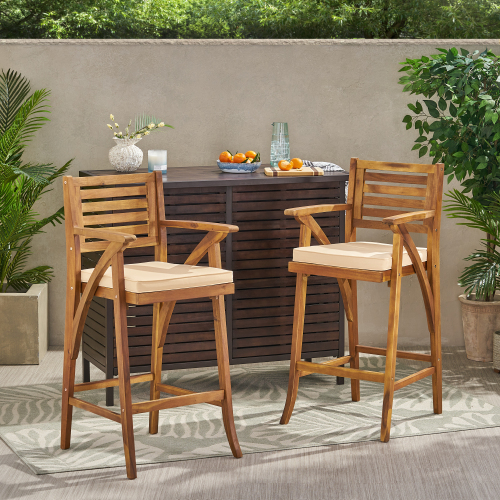 Hermosa 2-Piece Brown Acacia Wood Outdoor Barstool Set, 46.5-Inch