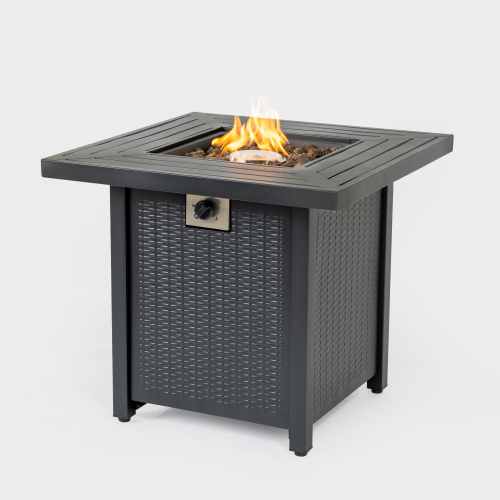 28-Inch Black Iron Square Propane Fire Pit Table for Outdoor Use