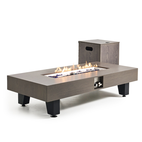 54-Inch Black & Natural Wood Propane Fire Pit Table, Iron & Stainless Steel