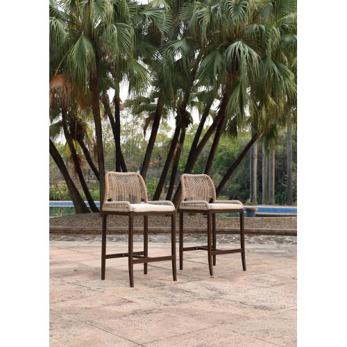 Set of 2 Beige & Yellow Aluminum Alloy Counter Height Patio Stools