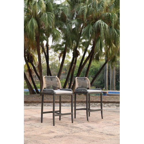 Set of 2 Gray & Yellow Rope Counter Stools with Aluminum Frames