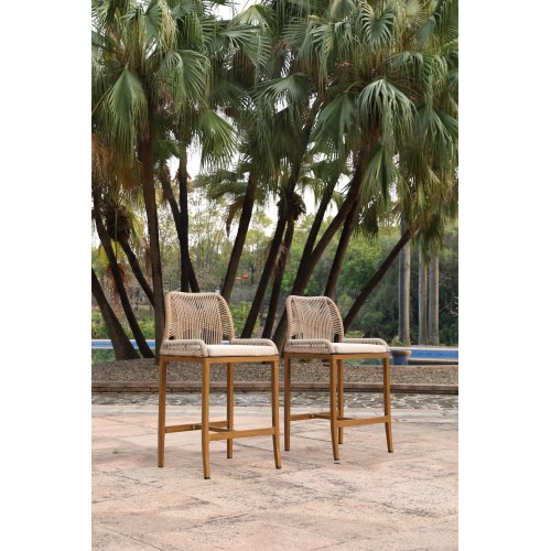 Set of 2 Beige & Yellow Aluminum Counter Bar Stools, 45-Inch