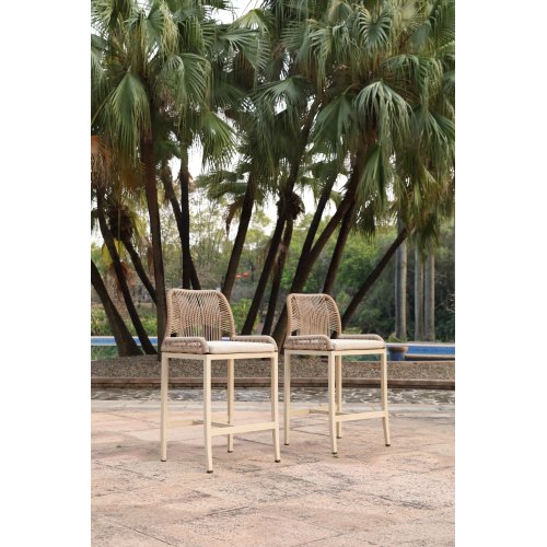 Set of 2 Counter-Height Bar Stools, Two-Tone Rope, Ivory Aluminum