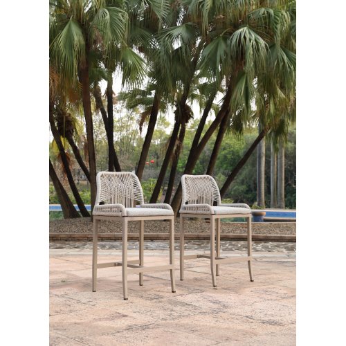 Set of 2 Grey Aluminum Alloy Counter-Height Patio Stools, 45-Inch