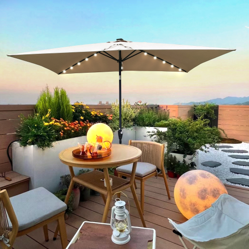 10' x 6.5' Mushroom Steel Rectangular Solar LED Patio Umbrella