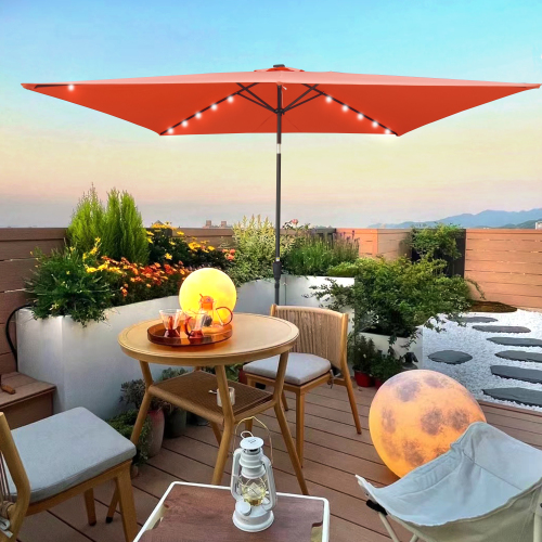 10 x 6.5 ft Light Brick Red Steel Solar LED Patio Umbrella for Outdoors