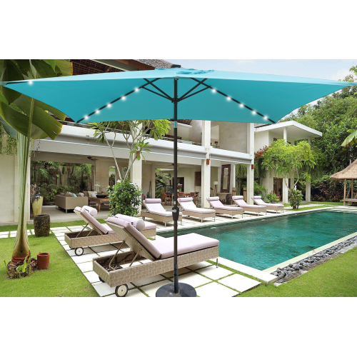 10 x 6.5t Turquoise Steel Solar LED Patio Umbrella with Crank Tilt