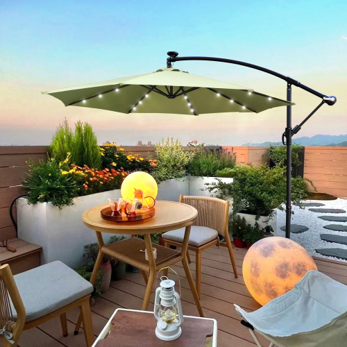 10-Ft Lime Green Steel Solar LED Patio Umbrella with Crank