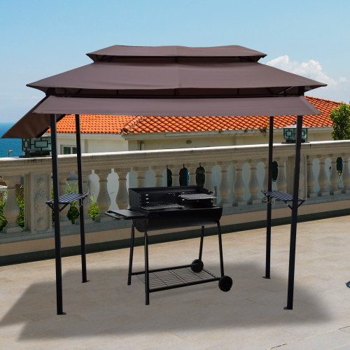 8x4 ft Light Brown Steel Grill Gazebo with Soft Top, 4-ft Bar