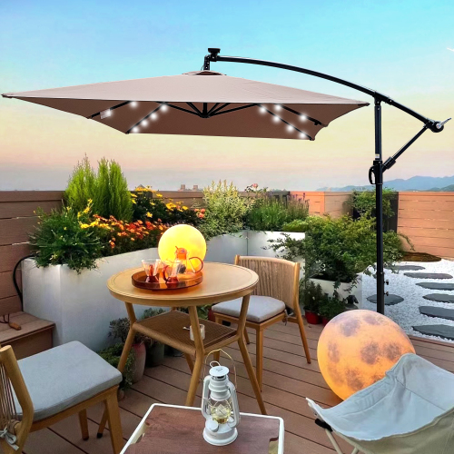 2 x 3 m Rectangular Mushroom Steel Patio Umbrella with Solar LEDs