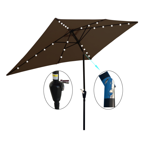 10 x 6.5t Chocolate Steel Rectangular Patio Umbrella with Solar LED Lights