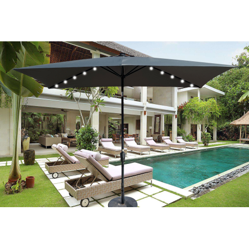 Tan 10 x 6.5-Foot Rectangular Metal Solar LED Patio Umbrella
