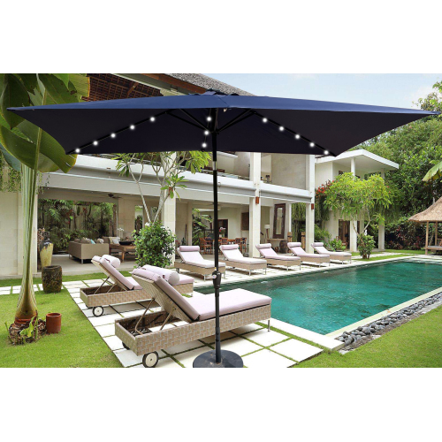 Tan 10 x 6.5 ft Rectangular Solar LED Metal Patio Umbrella