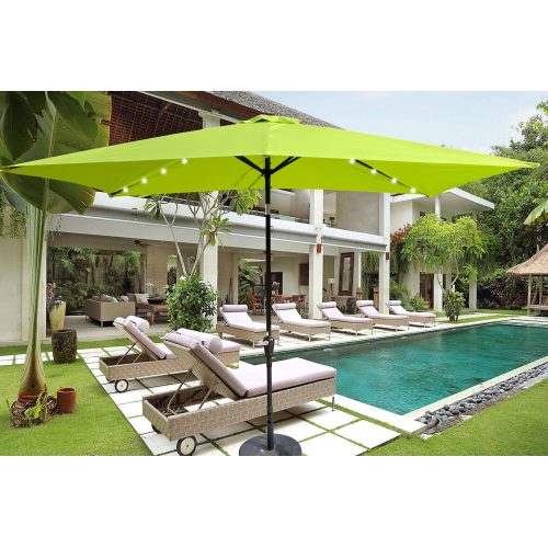 10 x 6.5 ft Tan Metal Solar LED Patio Umbrella with Crank Tilt