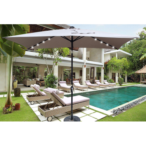 10 x 6.5 Rectangular Solar LED Patio Umbrella, Medium Grey Steel