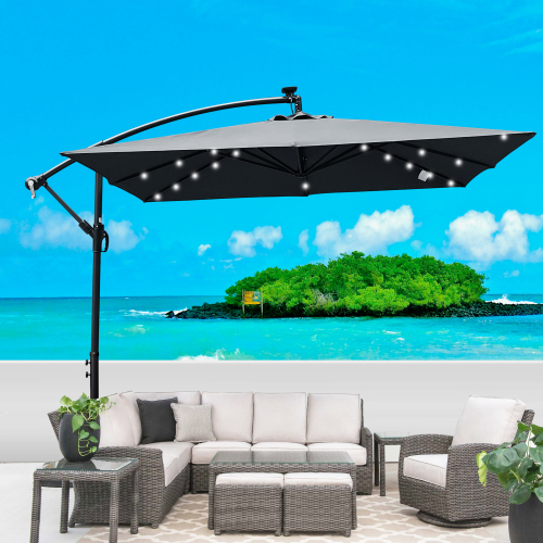 2.5 x 2.5m Anthracite Steel Square Solar LED Patio Umbrella with Crank