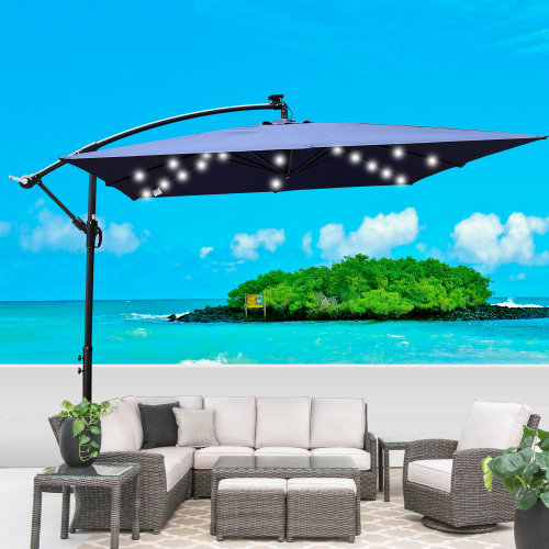 Navy Blue 2.5 m Square Steel Patio Umbrella with Solar LED Lights