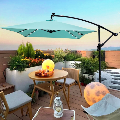 2 x 3 m Turquoise Solar LED Rectangular Patio Umbrella, Steel