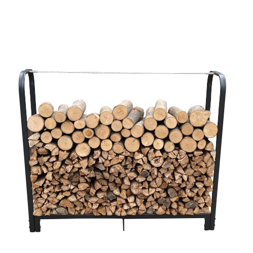 4-Foot Heavy-Duty Iron Firewood Storage Rack Stand, Matte Black