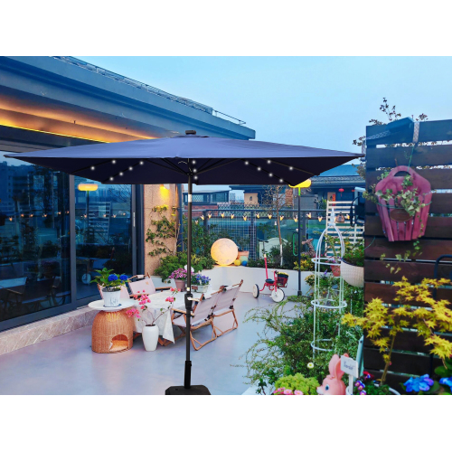 2.5 x 2.5 m Navy Blue Square Steel Patio Umbrella with Solar LEDs