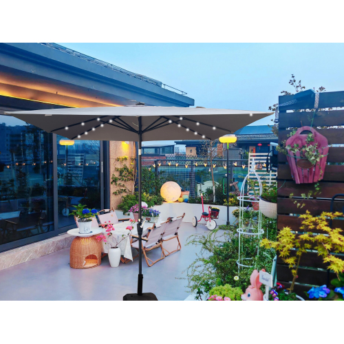 2.5m Square Solar LED Patio Umbrella, Light Slate Grey Steel