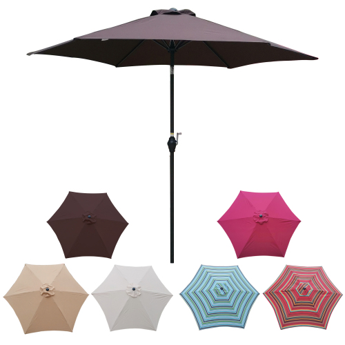 9-Foot Metal Outdoor Umbrella in Chocolate and Blue Stripe Design