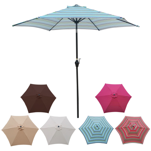 9-Foot Blue Striped Metal Patio Umbrella for Outdoor Living Spaces