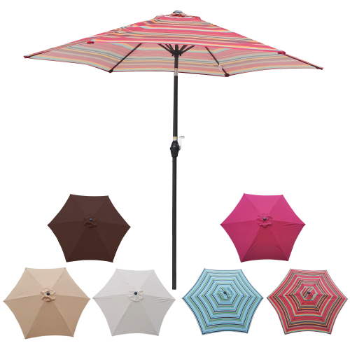 9-Foot Blue Striped Metal Patio Umbrella for Outdoor Shade