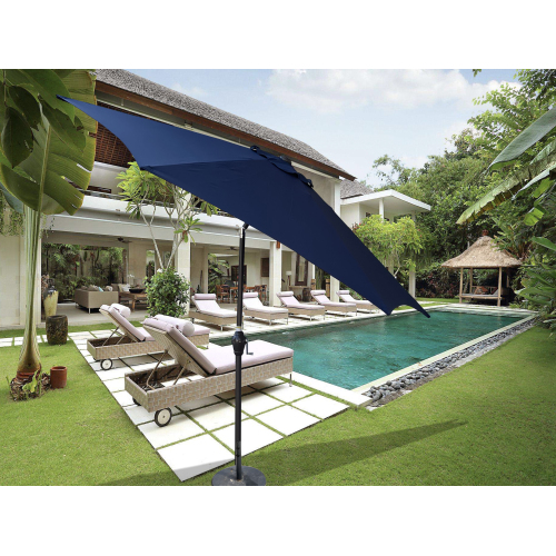 9-Foot Navy Blue Striped Outdoor Patio Umbrella with Metal Frame