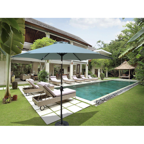 9-Foot Frosty Green and Blue Striped Metal Outdoor Patio Umbrella
