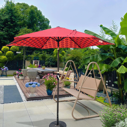 9-Foot Blue Striped Round Metal Garden and Patio Umbrella
