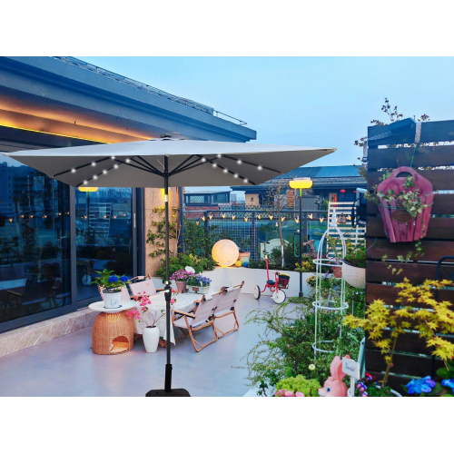 2.5M Square Medium Grey Steel Patio Umbrella with Solar LED