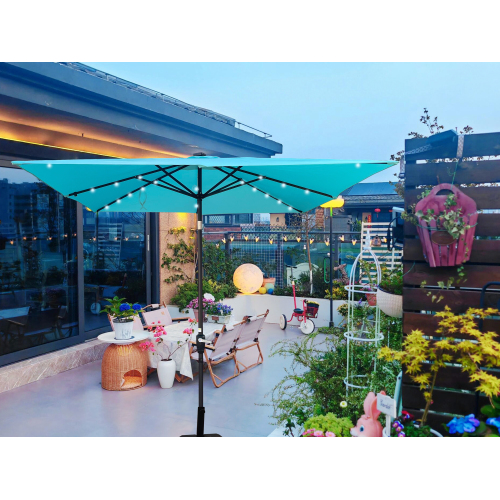Turquoise 2.5 x 2.5 m Square Steel Patio Umbrella with Solar LED