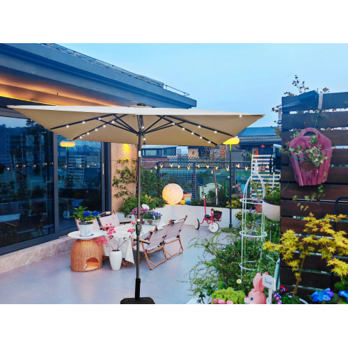 2.5m Square Mushroom Steel Patio Umbrella with Solar LED Lights
