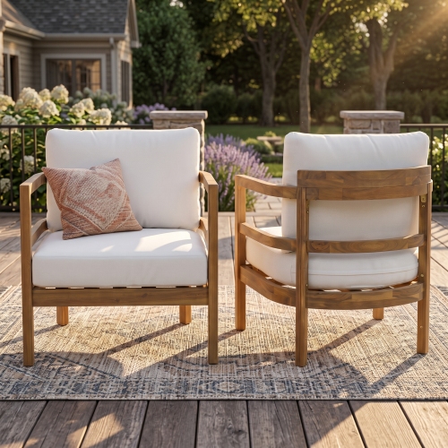 2-Piece Light Brown Acacia Wood Outdoor Lounge Chair Set, 50.2-Inch