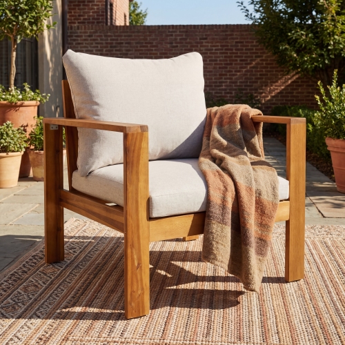 77-Inch Grey Acacia Wood Outdoor Patio Chair with Cushions