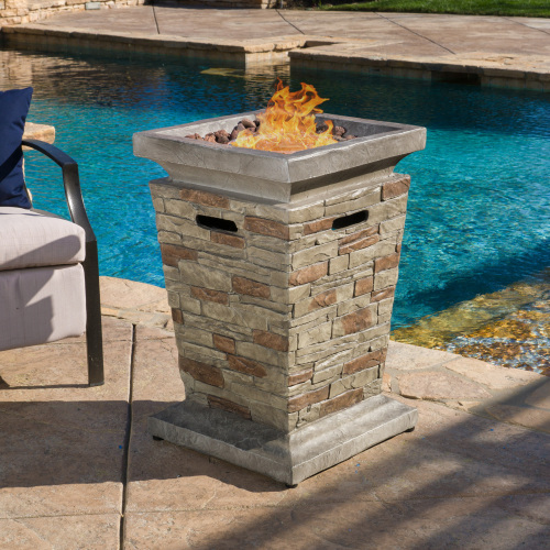 19.5-Inch Magnesium Oxide Outdoor Fire Column, Stone Gray, 40,000 BTU