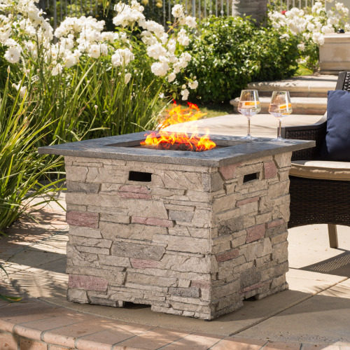 32-Inch Square Magnesium Oxide Fire Pit, Stone Gray, 40,000 BTU