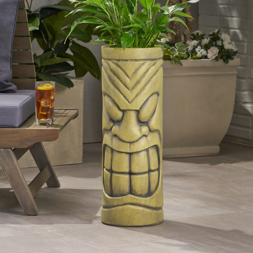 24.25-Inch Antique Green Magnesium Oxide Decorative Face Urn Planter