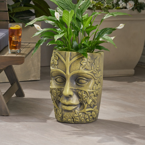 Antique Green Magnesium Oxide Garden Urn Planter, 24.25 Inch