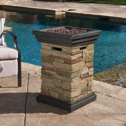 19.5-Inch 40,000 BTU Column Fire Pit, Stone Gray Magnesium Oxide