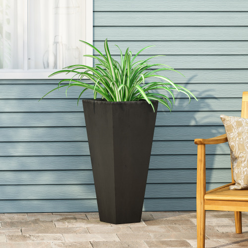 Ella 13-Inch Black Magnesium Oxide Tall Garden Planter, 28.5-Inch