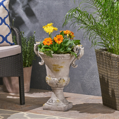 Delphine Grey Magnesium Oxide Garden Urn Planter, 19.25-Inch