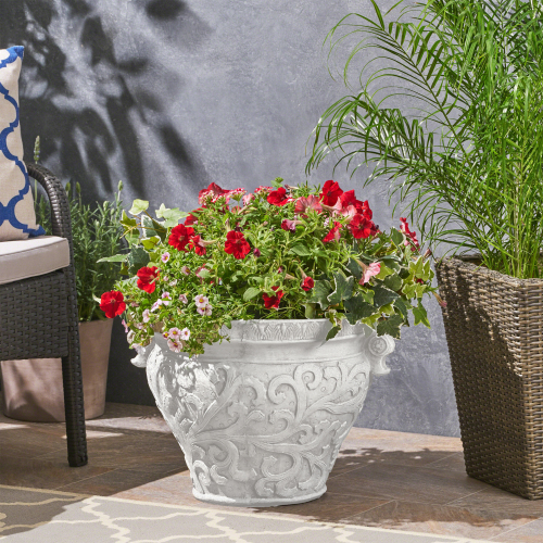 Largo Antique White Magnesium Oxide Garden Planter, 20.5-Inch