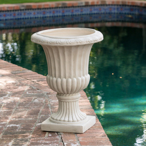 Italian-Style Antique White Magnesium Oxide Garden Urn, 19 x 19 x 26.5 in.